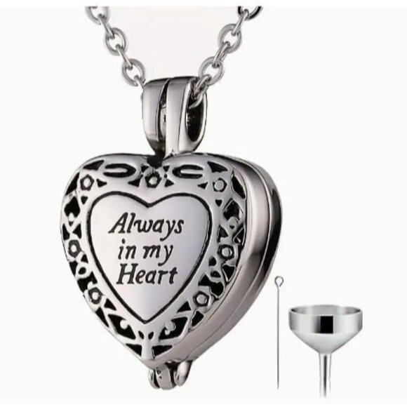 "Always In My Heart" Memory Heart Cremation Urn Pendant Necklace For Ashes - Picture 1 of 7